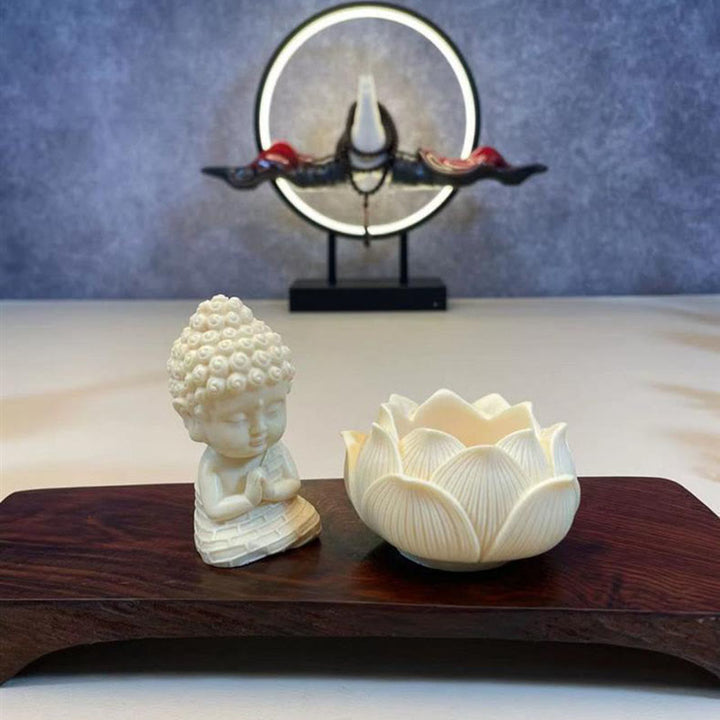 Buddha Stones Mini fruta de marfil Tathagata Buda Lotus Kwan Yin Avalokitesvara Manjusri Samantabhadra Serenity decoración de escritorio