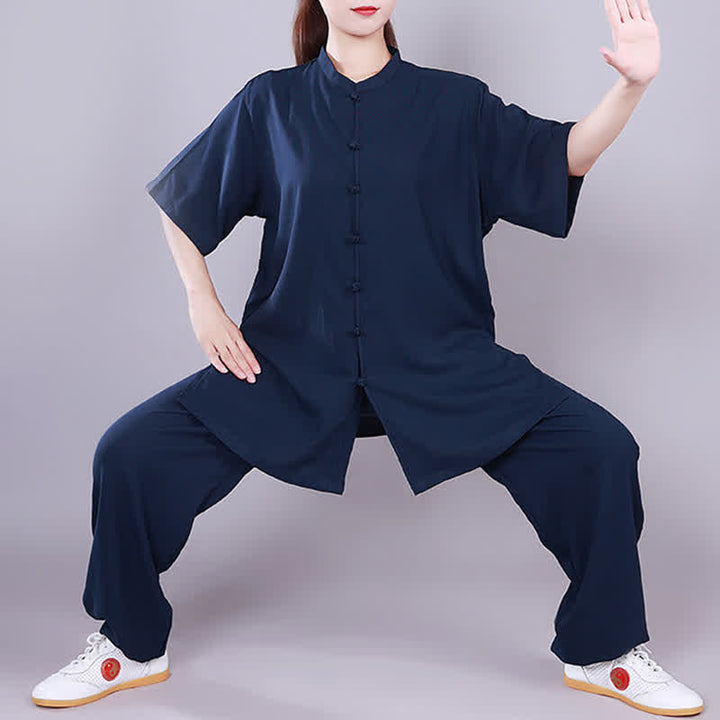 Conjunto de ropa unisex de lino y algodón con Buddha Stones, tai chi, qigong, oración, práctica espiritual zen - Azul marino - Manga corta - US14, UK/AU18, EU46 (3XL)  - image 20