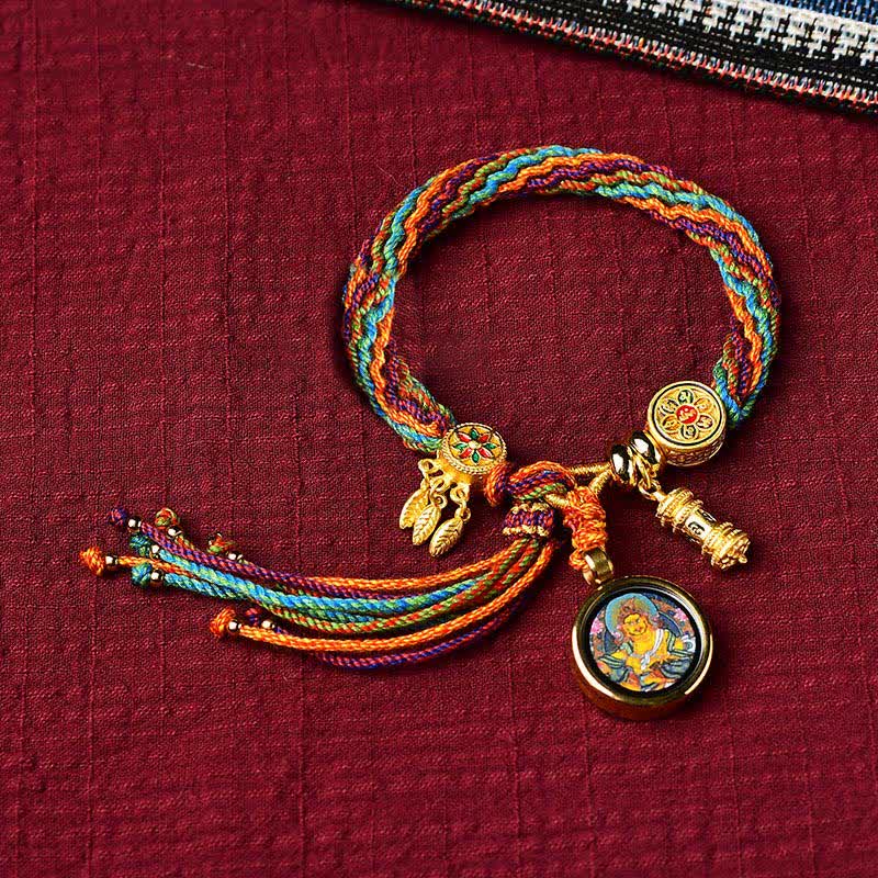 Pulsera de cuerda trenzada con atrapasueños, rueda de oración, nudo de reencarnación de la suerte tibetana , Buddha Stones