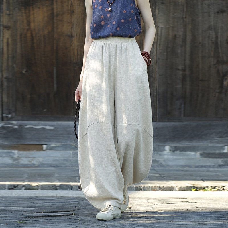 Pantalones de lino de algodón con Buddha Stones, pantalones harén, sueltos, Zen, Yoga, Tai Chi, pantalones de mujer - Beige (estilo regular) - US8-10,UK/AU12-14,EU40-42 (L)  - image 32