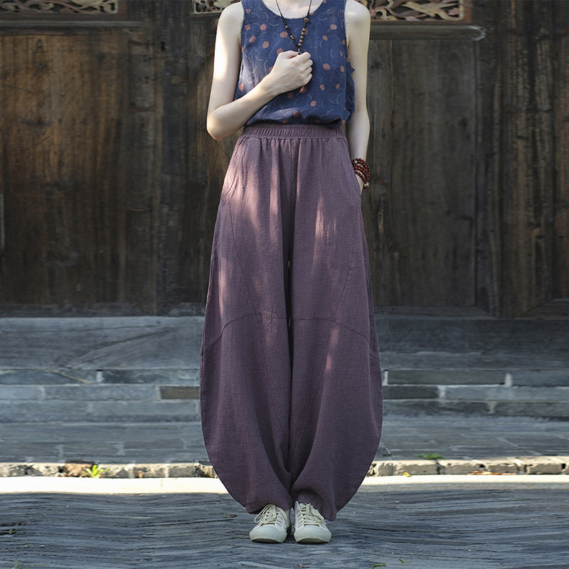 Pantalones de lino de algodón con Buddha Stones, pantalones harén, sueltos, Zen, Yoga, Tai Chi, pantalones de mujer - Morado (estilo regular) - US8-10,UK/AU12-14,EU40-42 (L)  - image 34