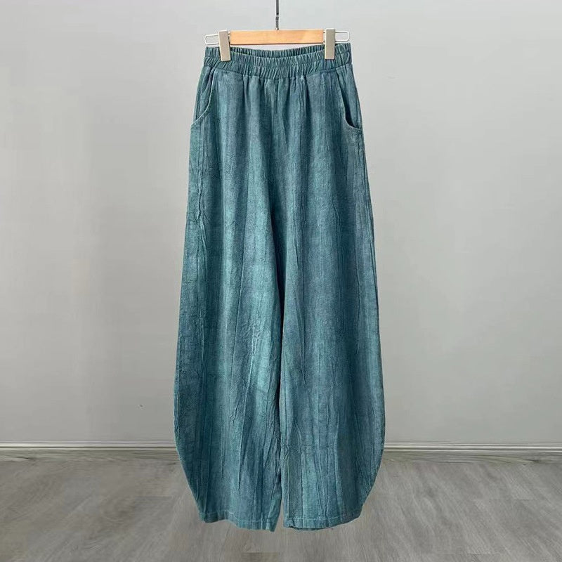 Pantalones de lino de algodón con Buddha Stones , pantalones de diseño teñido anudado, pantalones sueltos de Yoga Zen para mujer con bolsillos - Cian (forrado con vellón) - US8-10,UK/AU12-14,EU40-42 (L)  - image 15
