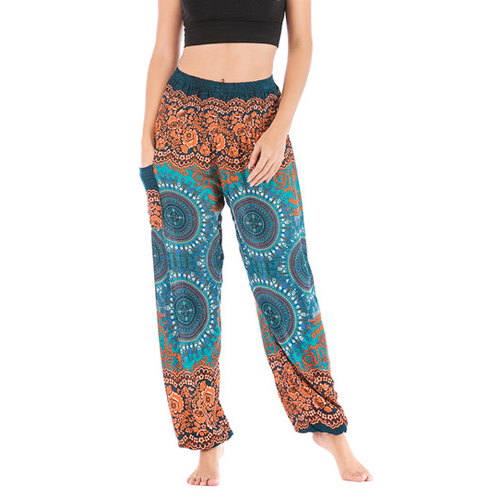 Buddha Stones Boho Pantalones Harem Sueltos Pantalones de Yoga para Mujer - Naranja Azul - US2-8/10,UK/AU6-12/14,EU34-40/42 (F) - image 33