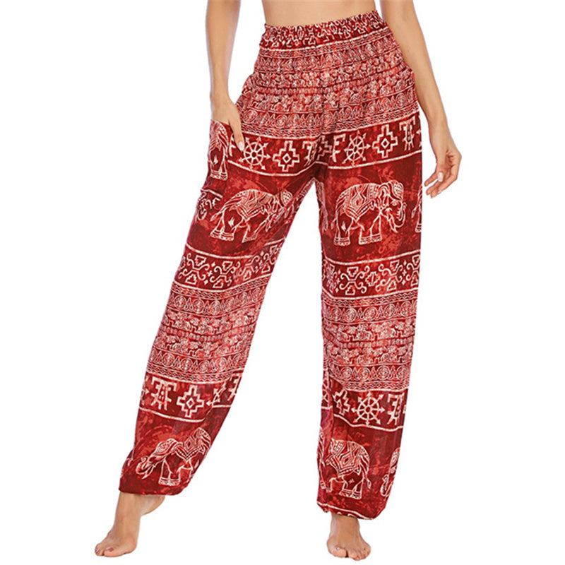 Pantalones de yoga para mujer con estampado de elefante y Buddha Stones, sueltos, informales, de cintura alta - Elefante rojo - US2-8/10,UK/AU6-12/14,EU34-40/42 (F) - image 8