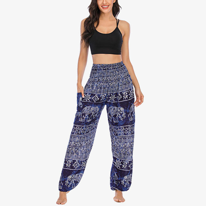 Pantalones de yoga para mujer con estampado de elefante y Buddha Stones, sueltos, informales, de cintura alta - image 24