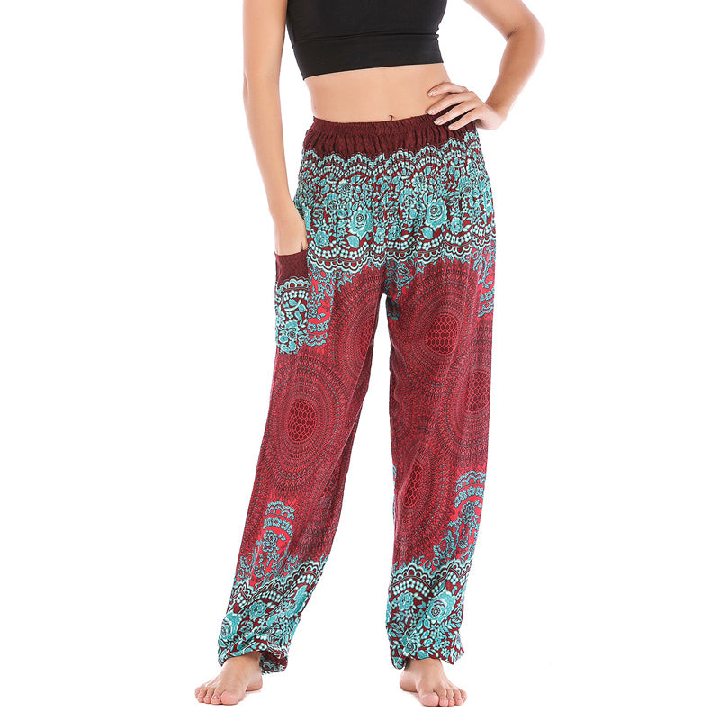 Pantalones de yoga para mujer con estampado geométrico redondo de Buddha Stones, sueltos, informales, de cintura alta - Rojo Verde - US2-8/10,UK/AU6-12/14,EU34-40/42 (F) - image 1