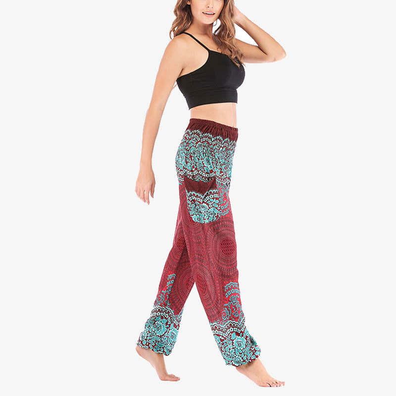 Pantalones de yoga para mujer con estampado geométrico redondo de Buddha Stones, sueltos, informales, de cintura alta - image 7