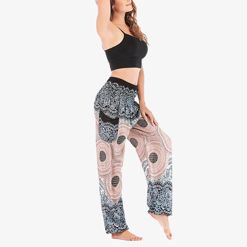 Pantalones de yoga para mujer con estampado geométrico redondo de Buddha Stones, sueltos, informales, de cintura alta - image 16