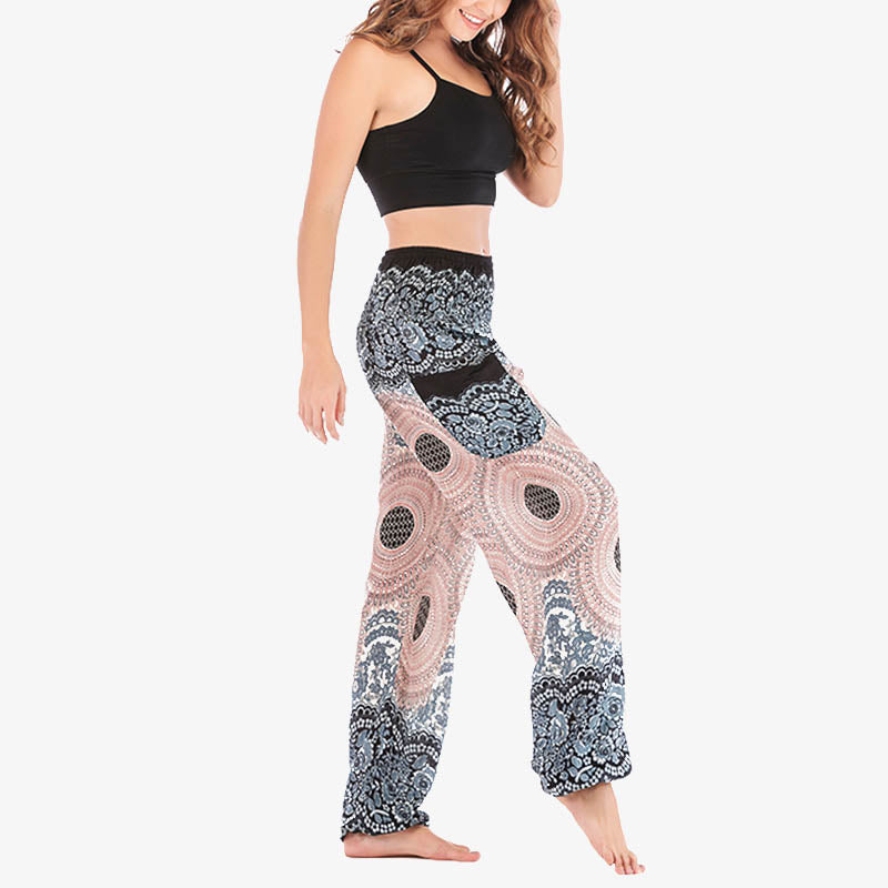 Pantalones de yoga para mujer con estampado geométrico redondo de Buddha Stones, sueltos, informales, de cintura alta - image 18