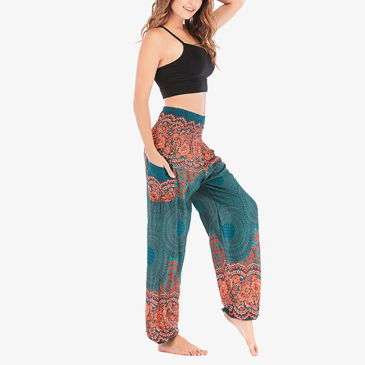 Pantalones de yoga para mujer con estampado geométrico redondo de Buddha Stones, sueltos, informales, de cintura alta - image 27