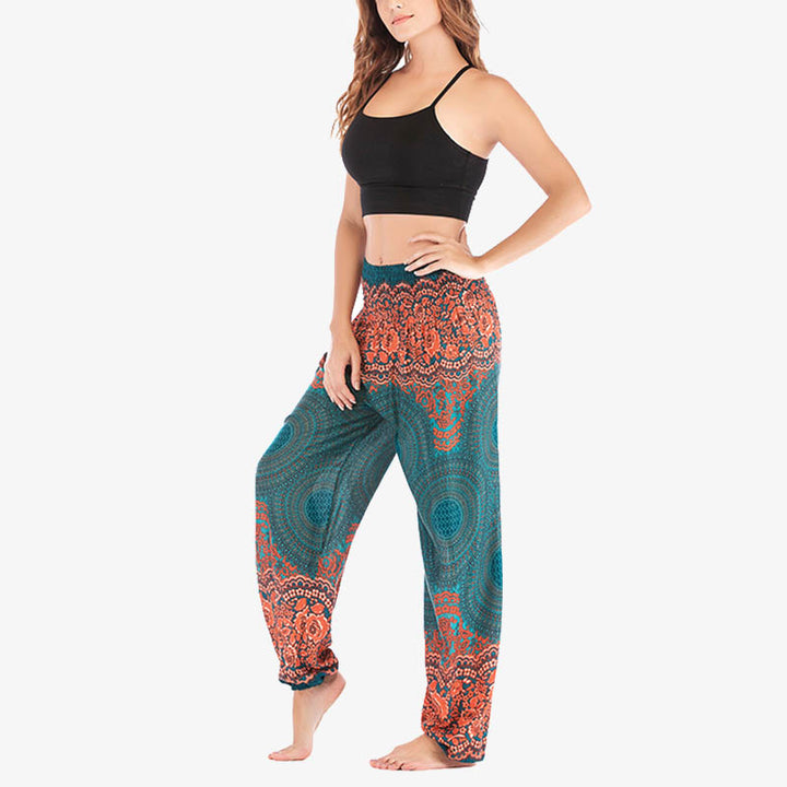 Pantalones de yoga para mujer con estampado geométrico redondo de Buddha Stones, sueltos, informales, de cintura alta - image 29