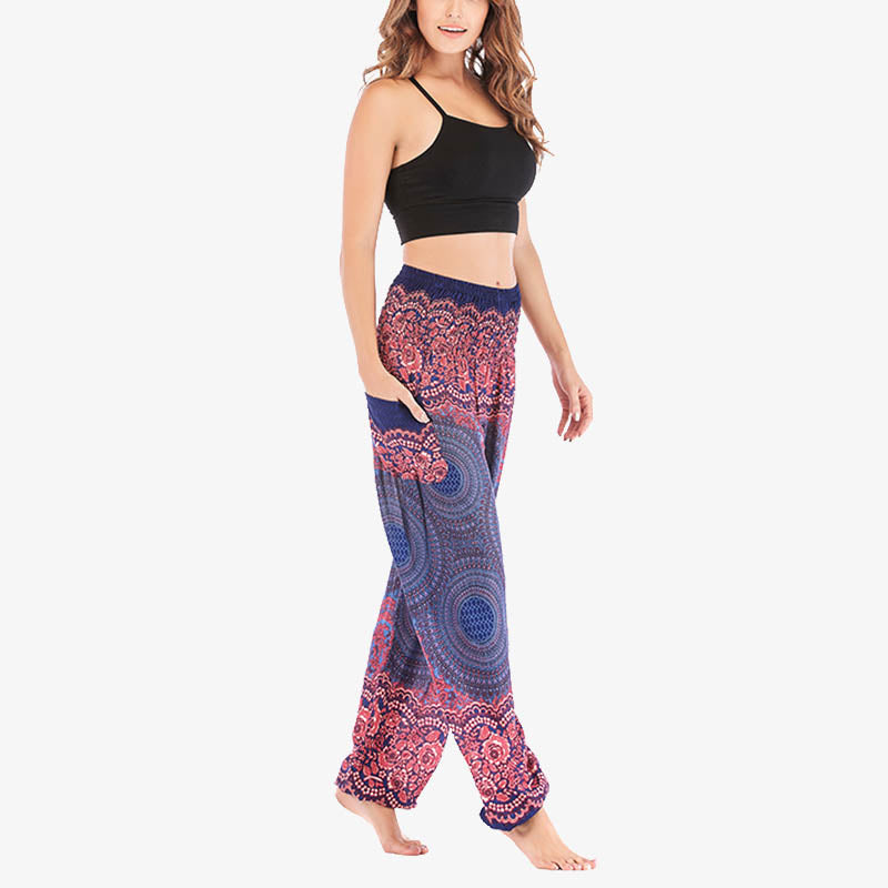Pantalones de yoga para mujer con estampado geométrico redondo de Buddha Stones, sueltos, informales, de cintura alta - image 33