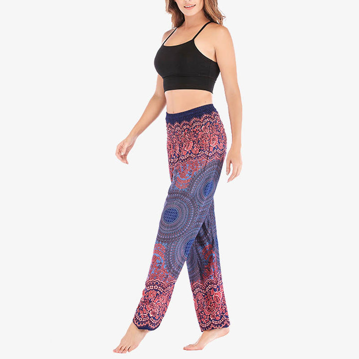 Pantalones de yoga para mujer con estampado geométrico redondo de Buddha Stones, sueltos, informales, de cintura alta - image 36