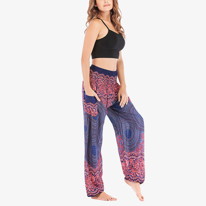 Pantalones de yoga para mujer con estampado geométrico redondo de Buddha Stones, sueltos, informales, de cintura alta - image 38