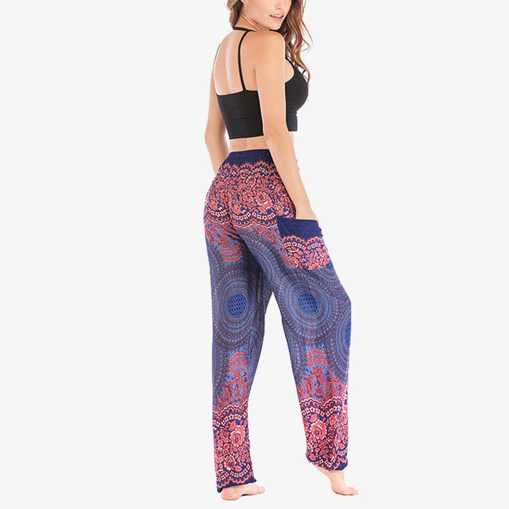 Pantalones de yoga para mujer con estampado geométrico redondo de Buddha Stones, sueltos, informales, de cintura alta - image 37