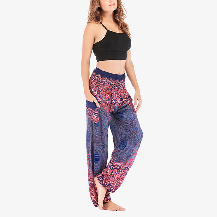 Pantalones de yoga para mujer con estampado geométrico redondo de Buddha Stones, sueltos, informales, de cintura alta - image 35