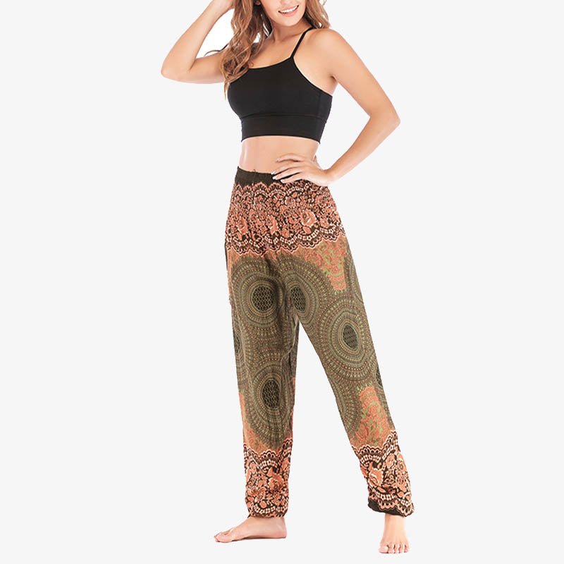 Pantalones de yoga para mujer con estampado geométrico redondo de Buddha Stones, sueltos, informales, de cintura alta - image 48