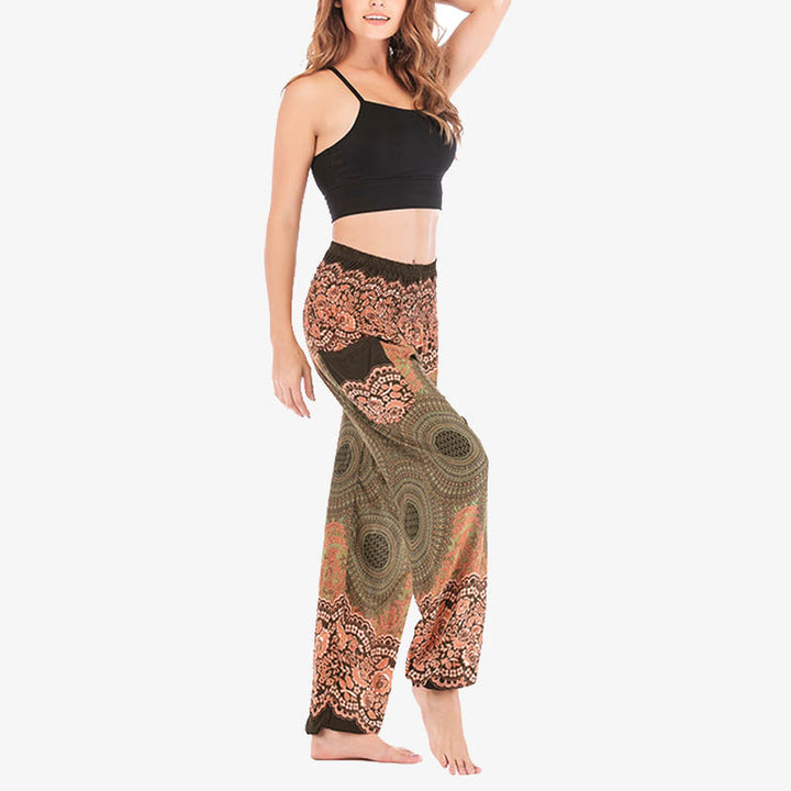 Pantalones de yoga para mujer con estampado geométrico redondo de Buddha Stones, sueltos, informales, de cintura alta - image 41