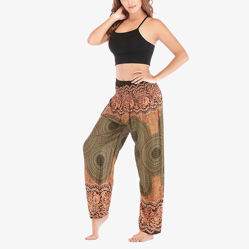 Pantalones de yoga para mujer con estampado geométrico redondo de Buddha Stones, sueltos, informales, de cintura alta - image 47