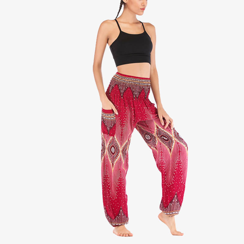 Pantalones de yoga para mujer con diseño de plumas de pavo real y ojos pequeños con Buddha Stones - image 10