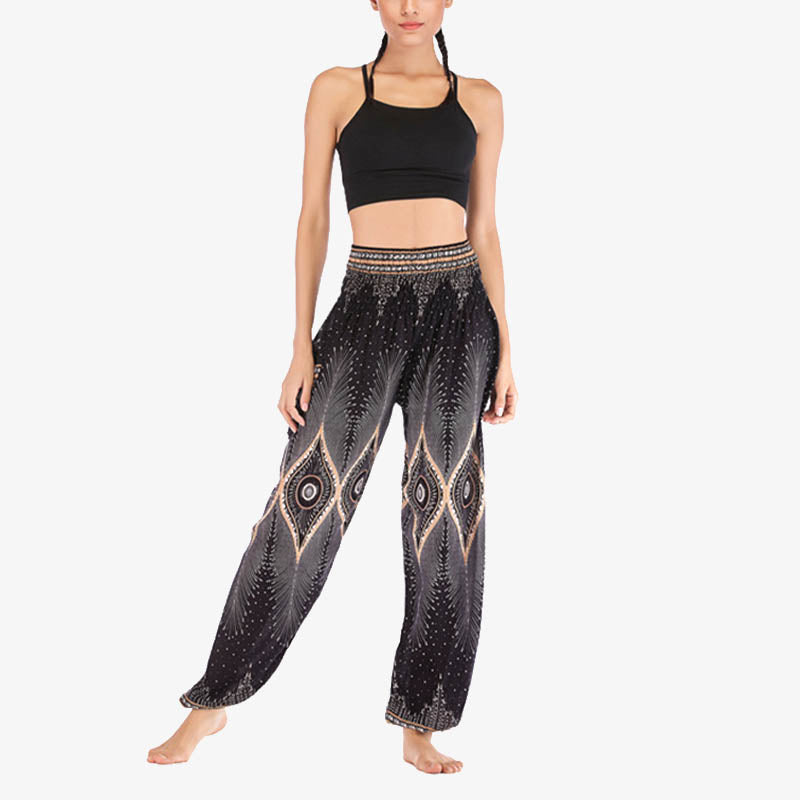 Pantalones de yoga para mujer con diseño de plumas de pavo real y ojos pequeños con Buddha Stones - image 17