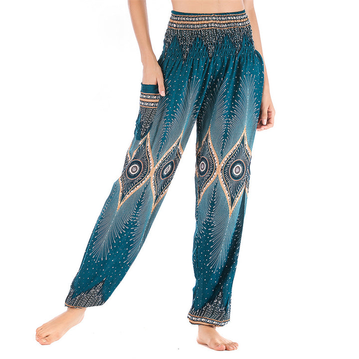 Pantalones de yoga para mujer con diseño de plumas de pavo real y ojos pequeños con Buddha Stones - Cian: US2-8/10,UK/AU6-12/14,EU34-40/42 (F) - image 22