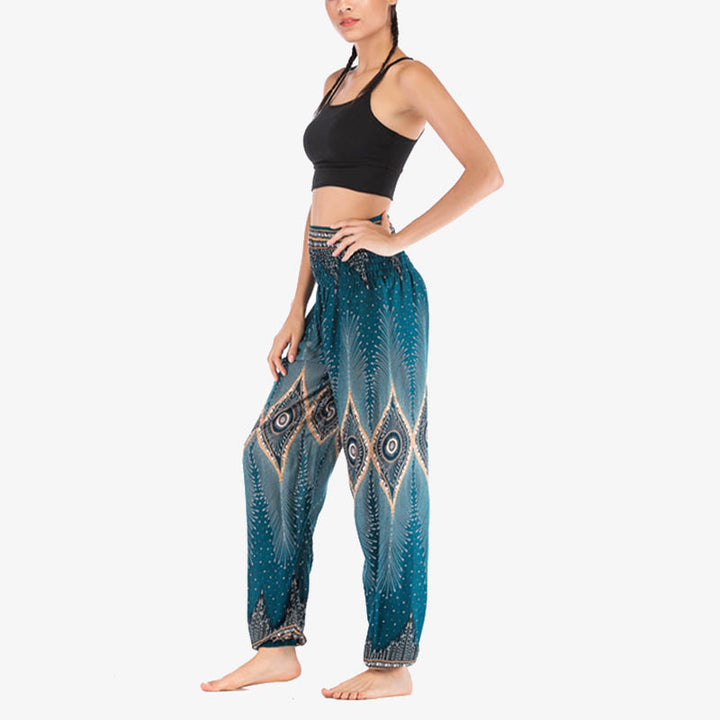 Pantalones de yoga para mujer con diseño de plumas de pavo real y ojos pequeños con Buddha Stones - image 29