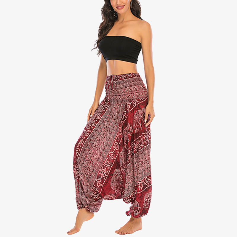 Buddha Stones de dos estilos Patrón de elefante Pantalones de harén holgados ahumados Mono Pantalones de yoga para mujer - image 3