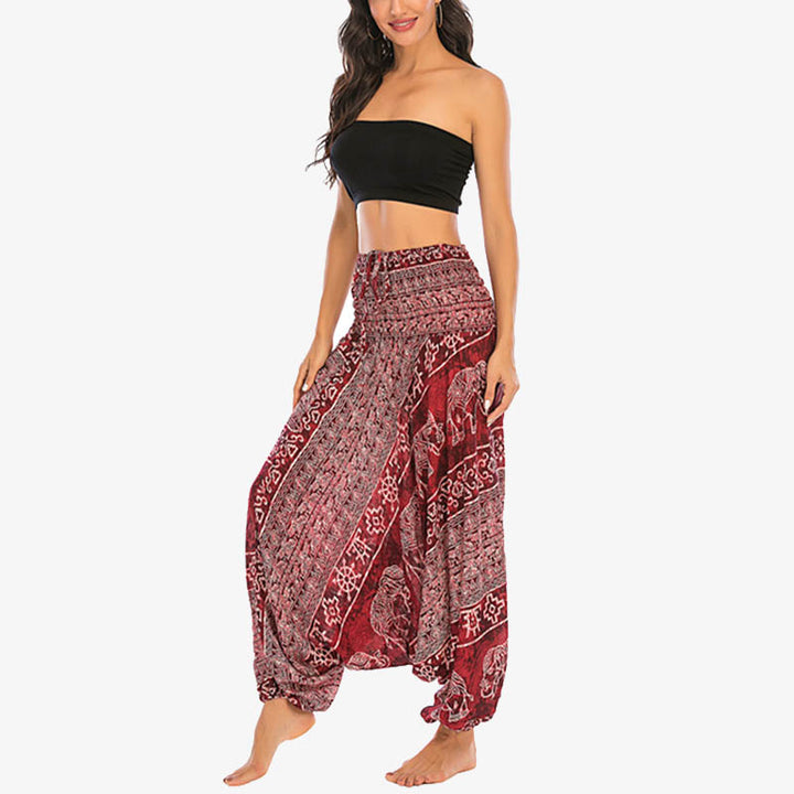 Buddha Stones de dos estilos Patrón de elefante Pantalones de harén holgados ahumados Mono Pantalones de yoga para mujer - image 3