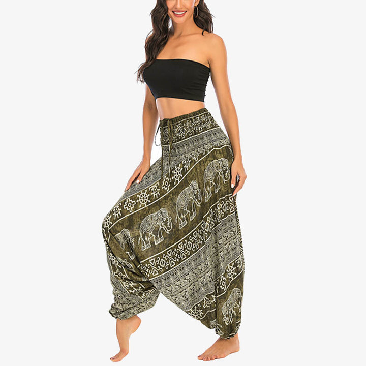 Buddha Stones de dos estilos Patrón de elefante Pantalones de harén holgados ahumados Mono Pantalones de yoga para mujer - image 15