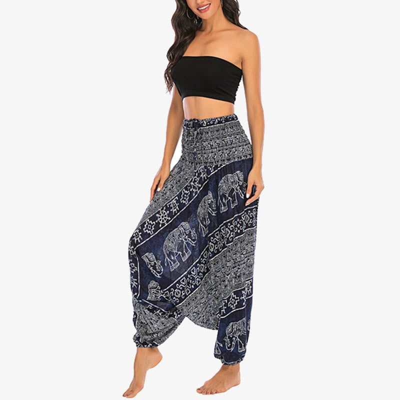 Buddha Stones de dos estilos Patrón de elefante Pantalones de harén holgados ahumados Mono Pantalones de yoga para mujer - image 37