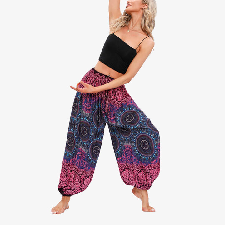 Pantalones de yoga para mujer con Buddha Stones, redondos, geométricos, florales, sueltos