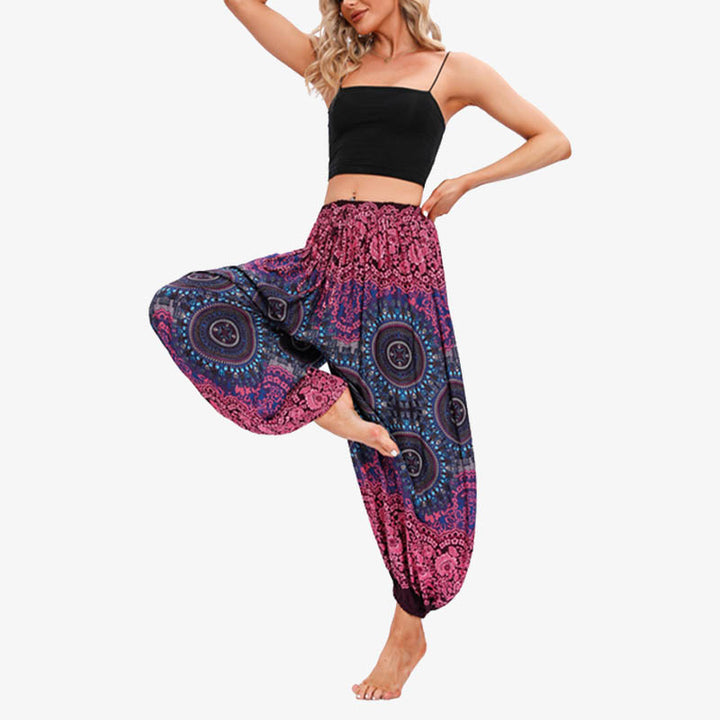 Pantalones de yoga para mujer con Buddha Stones, redondos, geométricos, florales, sueltos