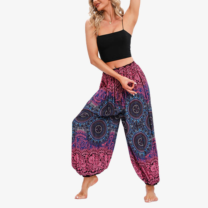 Pantalones de yoga para mujer con Buddha Stones, redondos, geométricos, florales, sueltos