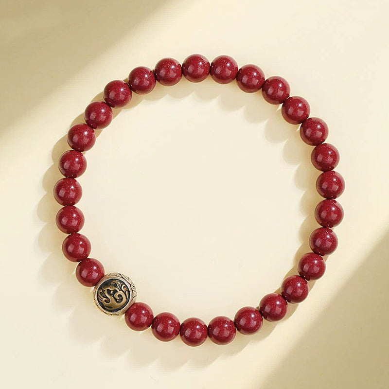 Pulsera de bendición de las cuatro bestias con cinabrio natural de plata de ley 925 con Buddha Stones - 6 mm - Pájaro bermellón (circunferencia de muñeca 14-16 cm) - image 2