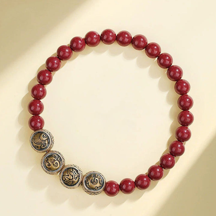 Pulsera de bendición de las cuatro bestias con cinabrio natural de plata de ley 925 con Buddha Stones - 6 mm - Cuatro Bestias (circunferencia de la muñeca 14-16 cm) - image 4