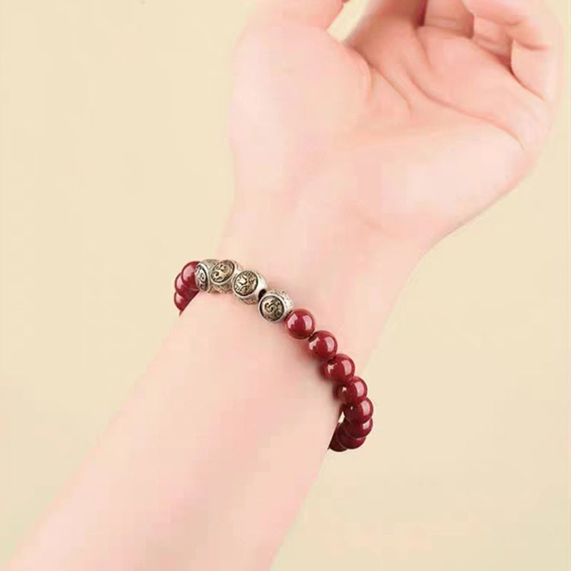 Pulsera de bendición de las cuatro bestias con cinabrio natural de plata de ley 925 con Buddha Stones - image 19