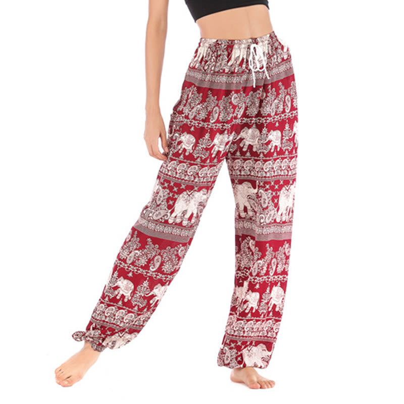 Pantalones de yoga para mujer con diseño de elefante suelto bohemio con Buddha Stones - Rojo - US2-8/10,UK/AU6-12/14,EU34-40/42 (F) - image 1