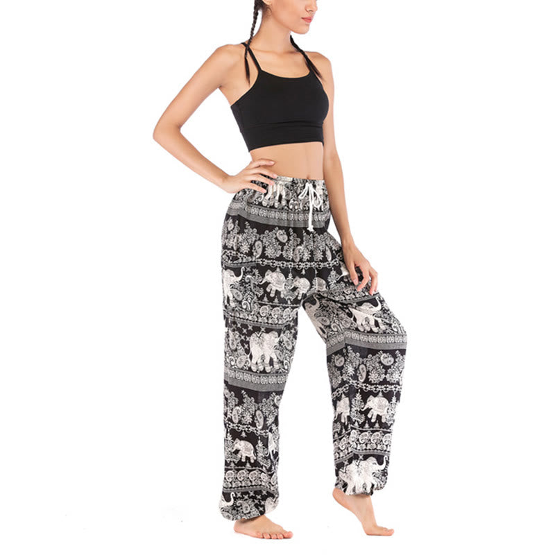 Pantalones de yoga para mujer con diseño de elefante suelto bohemio con Buddha Stones - image 14