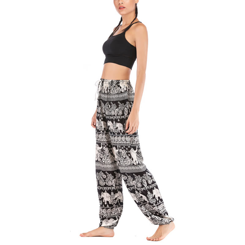 Pantalones de yoga para mujer con diseño de elefante suelto bohemio con Buddha Stones - image 15
