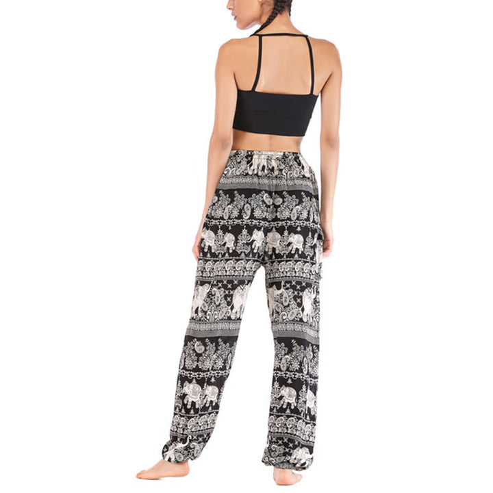 Pantalones de yoga para mujer con diseño de elefante suelto bohemio con Buddha Stones - image 12