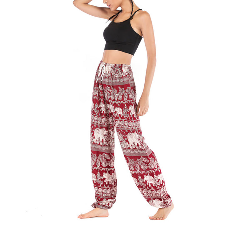 Pantalones de yoga para mujer con diseño de elefante suelto bohemio con Buddha Stones - image 9