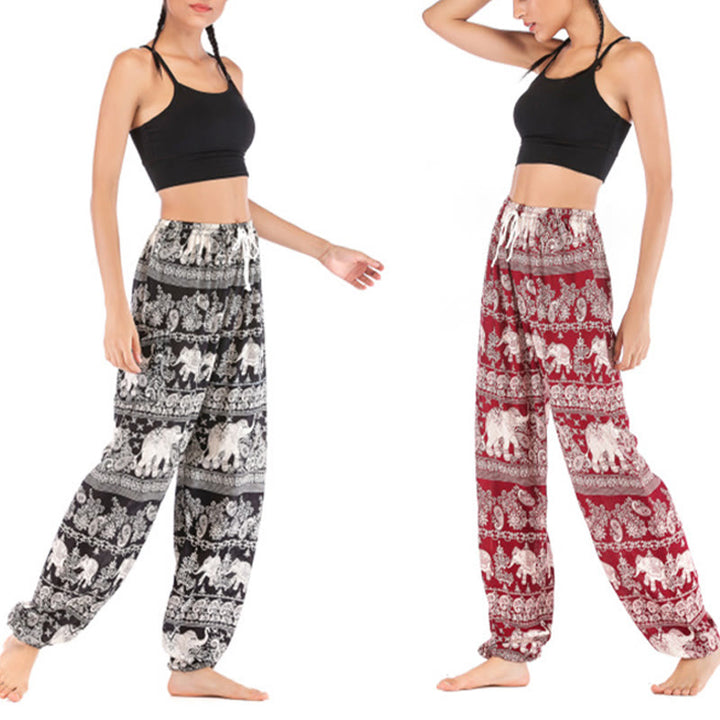 Pantalones de yoga para mujer con diseño de elefante suelto bohemio con Buddha Stones - image 19