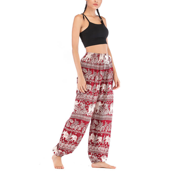 Pantalones de yoga para mujer con diseño de elefante suelto bohemio con Buddha Stones - image 4