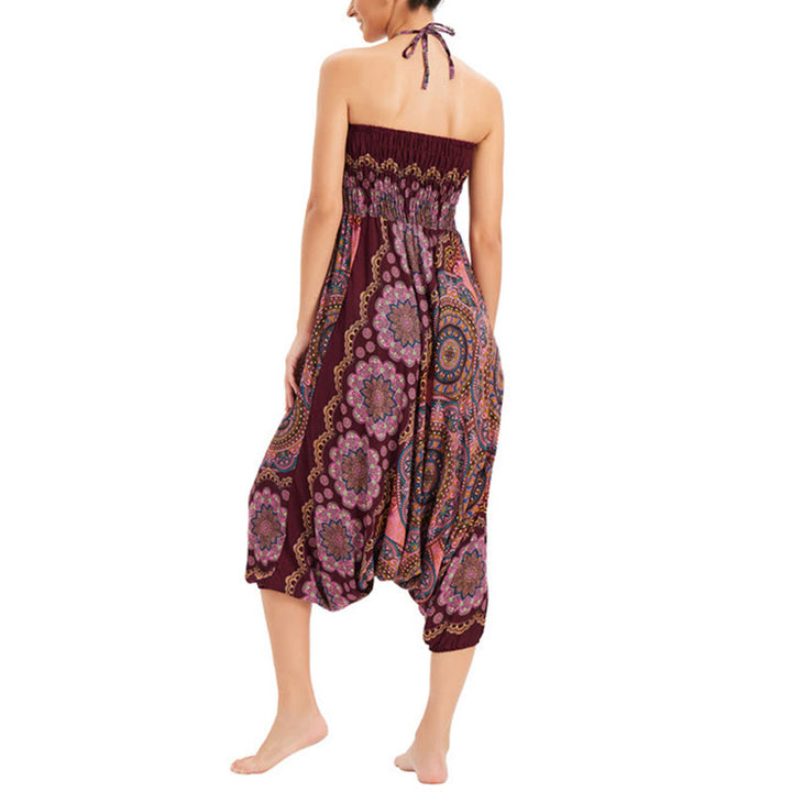 Buddha Stones, ropa de dos estilos, patrón de flores de Mandala, pantalones bombachos holgados ahumados, mono, pantalones de cintura alta - image 18