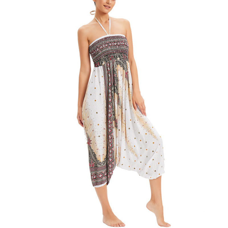 Buddha Stones, ropa de dos estilos, pantalones bombachos holgados con plumas de pavo real, mono, pantalones de cintura alta - image 4