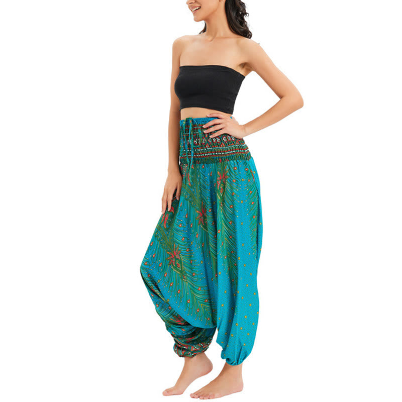 Buddha Stones, ropa de dos estilos, pantalones bombachos holgados con plumas de pavo real, mono, pantalones de cintura alta - image 27