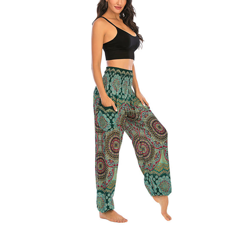 Pantalones de yoga para mujer con diseño geométrico redondo y suelto con Buddha Stones - image 13