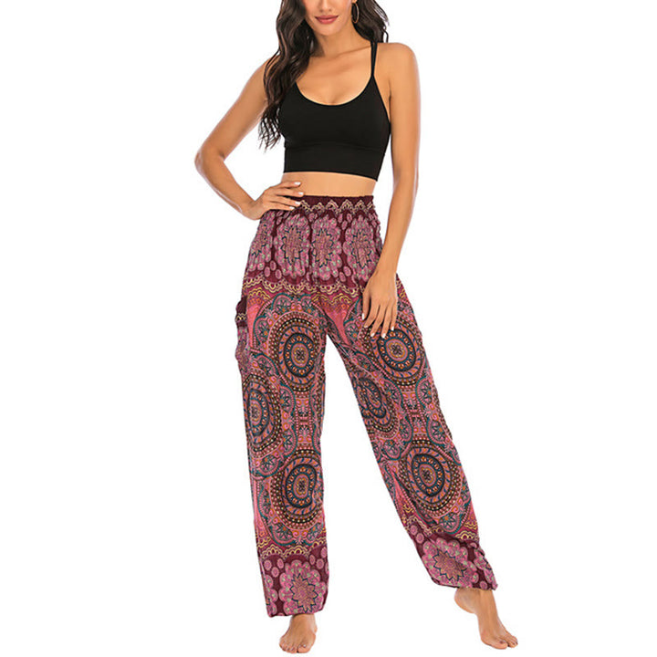 Pantalones de yoga para mujer con diseño geométrico redondo y suelto con Buddha Stones - image 18