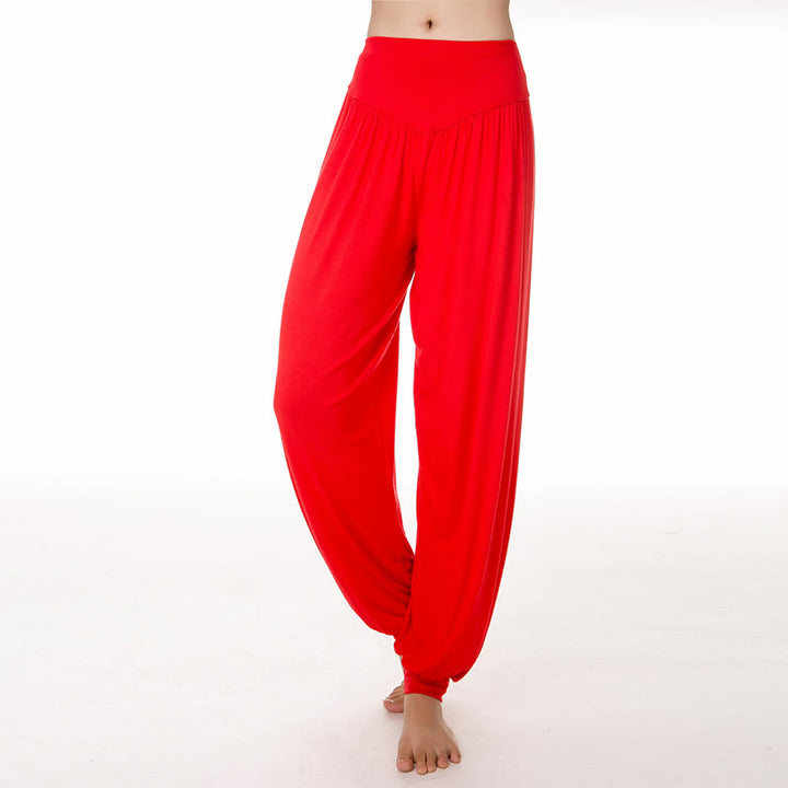 Pantalones Harem largos de danza de yoga modal de color sólido con Buddha Stones - Rojo - US14, UK/AU18, EU46 (3XL) - image 26